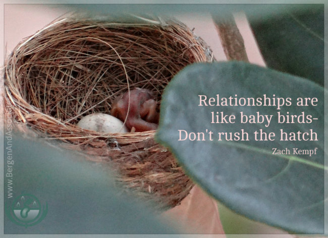 Relationships are like baby birds. Don't rush the hatch. Quote by Zach Kempf
